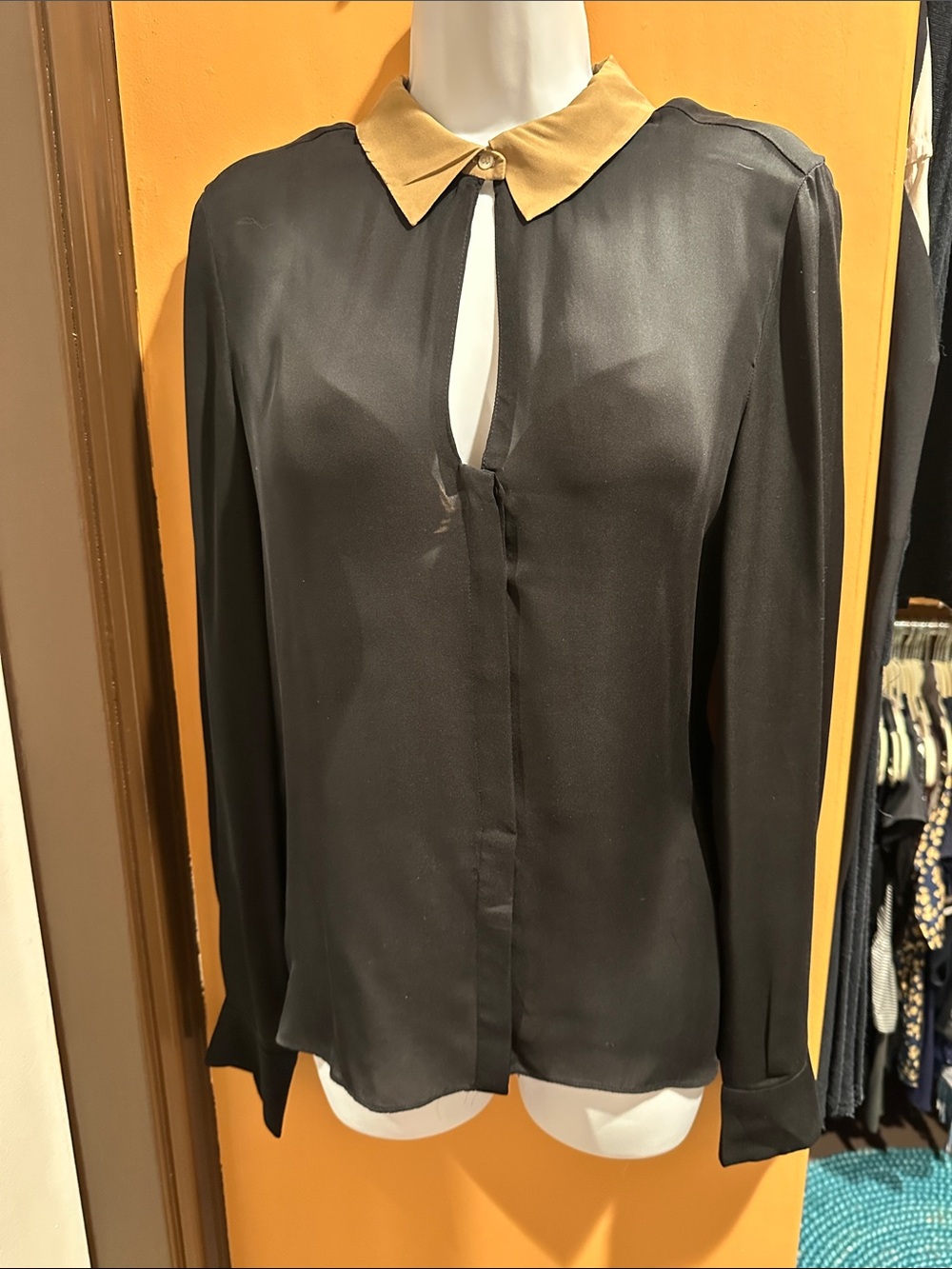 A.L.C. Black Blouse with Tan Collar
